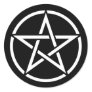 White Pentagram on Black Round Sticker