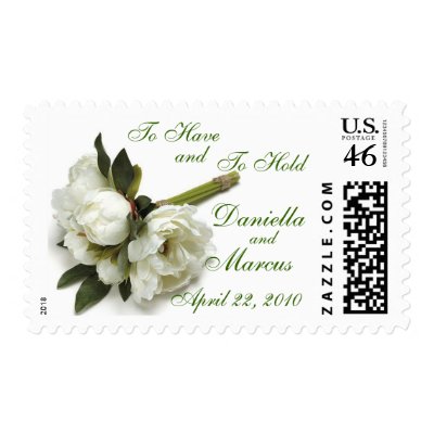 White Peonies Wedding Postage Stamps