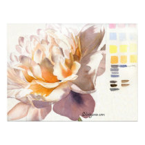 White Peony Watercolor Poster Print with Palette