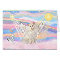 White Persian Cat Angel in Clouds Greeting Cards