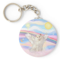 White Persian Cat Angel in Clouds Key Chain