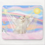White Persian Cat Angel in Clouds Mouse Pads