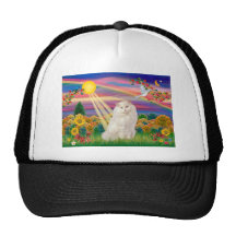 White Persian Cat - Autumn Sun Mesh Hats