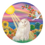 White Persian Cat - Autumn Sun Round Stickers