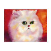 White Persian Cat Portrait Postcard by jaisjewels White Persian Cat Portrait Postcard