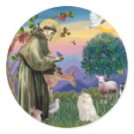 White Persian Cat - Saint Francis Round Stickers