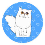 White Persian Cat w/ Orange Eyes Heart Stickers