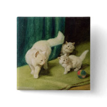 White Persian Cat with Two Kittens Pins