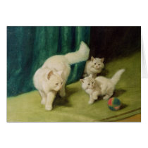 White Persian Cat with Two Kittens Greeting Cards