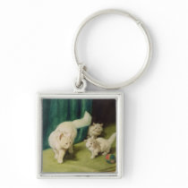 White Persian Cat with Two Kittens Keychain