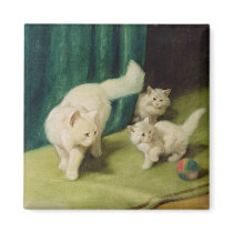 White Persian Cat with Two Kittens Fridge Magnet