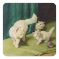 White Persian Cat with Two Kittens Sticker
