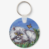 White Persian eyes butterfly keychains