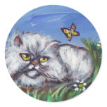 White Persian eyes butterfly Round Sticker