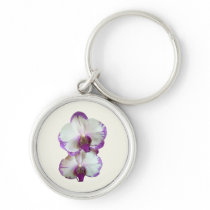 White Phalaenopsis Orchids With Purple Edges keychains