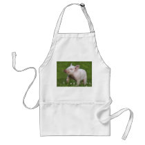 White Piglet Smelling Flowers Aprons