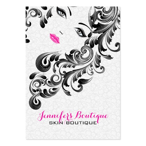 White Pink And Black Beauty Face Monogram 3 Business Card Templates