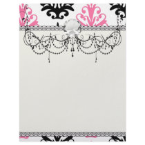 white pink and black chic damask letterhead template
