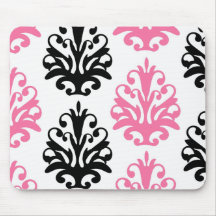 white pink and black chic damask mousepad