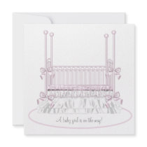 White Pink Crib Girl Baby Shower Announcement