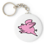 White Pink Flying Pig Keychain