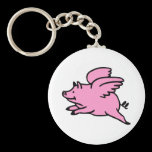 White Pink Flying Pig Keychain