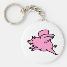 White Pink Flying Pig Keychain
