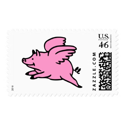 White Pink Flying Pig Postage