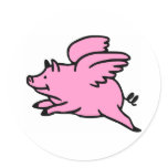 White Pink Flying Pig Sticker