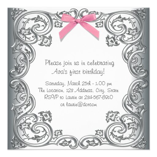 White Pink Girls 1st Birthday Party Custom Invitation