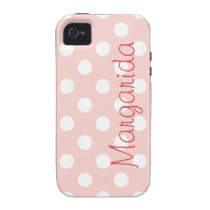 White Pink Polka Dots Personalized Name Vertical casemate cases