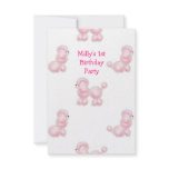 White Pink Poodle 1st Birthday Party Custom Invitation