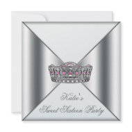 White Pink Tiara White Sweet 16 Party invitation