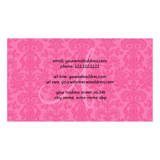 White & Pink Vintage Floral Damasks Business Card (back side)