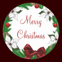 White Poinsettias Wreath Christmas Stickers stickers