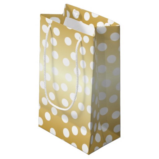 White Polka Dots Gold Coloured Small Gift Bag