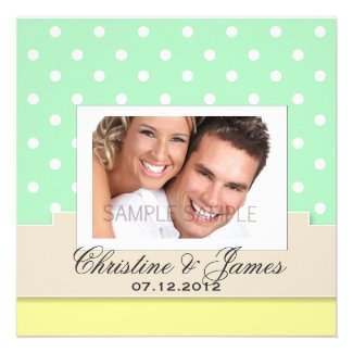 White polka on mint & yellow & your photo personalized invitation