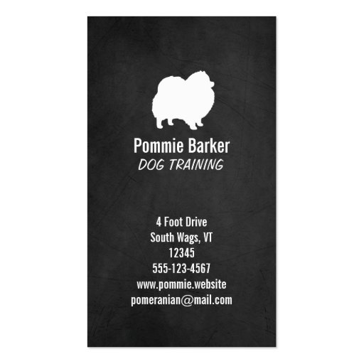 White Pomeranian Silhouette - Chalkboard Style Business Card (front side)