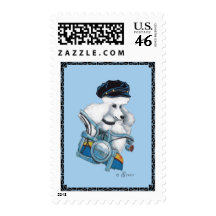 White Poodle Biker Chick Art Print Postage