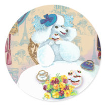 White Poodle Cupcake Tea Party Round Stickers