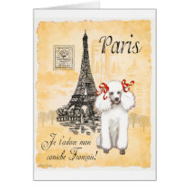 White Poodle Eiffel Tower Vintage Style Print Greeting Cards