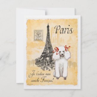 White Poodle Eiffel Tower Vintage Style Print invitation