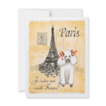 White Poodle Eiffel Tower Vintage Style Print invitations