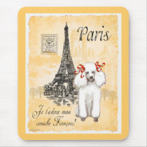 White Poodle Eiffel Tower Vintage Style Print Mousepads