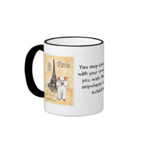 White Poodle Eiffel Tower Vintage Style Print Coffee Mugs