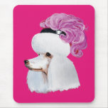White Poodle in a Feather Hat Mousepads