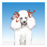 White Poodle in Red Bows Invitation Card