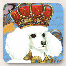 White Poodle King Painting Dress up Drink Coaster