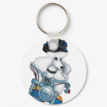 White Poodle on a Harley Keychain "Biker Chick"