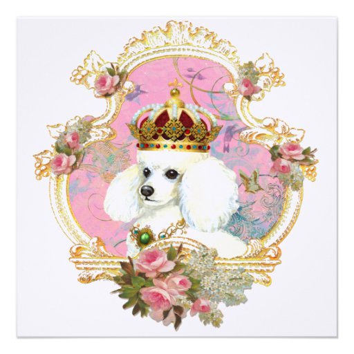 White Poodle Princess Invitations Cards